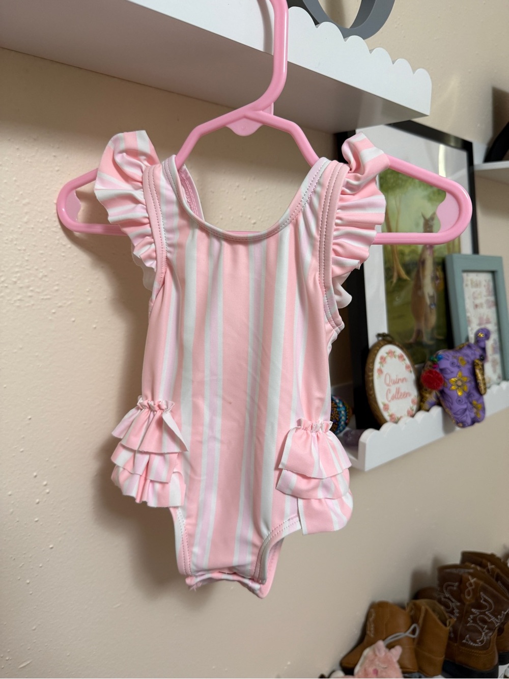 Tucker + Tate Pink and White Striped Ruffle One-Piece